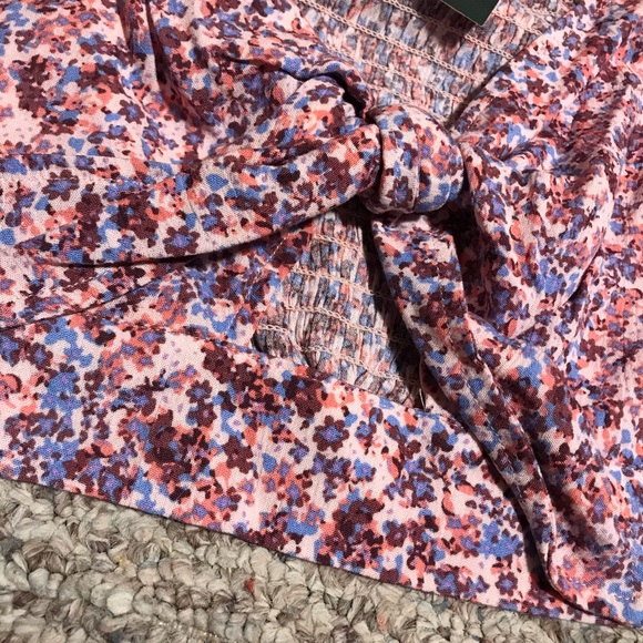 Wild Fable Pink Floral Puff Sleeve Crop Top Tied Front - Picture 4 of 7